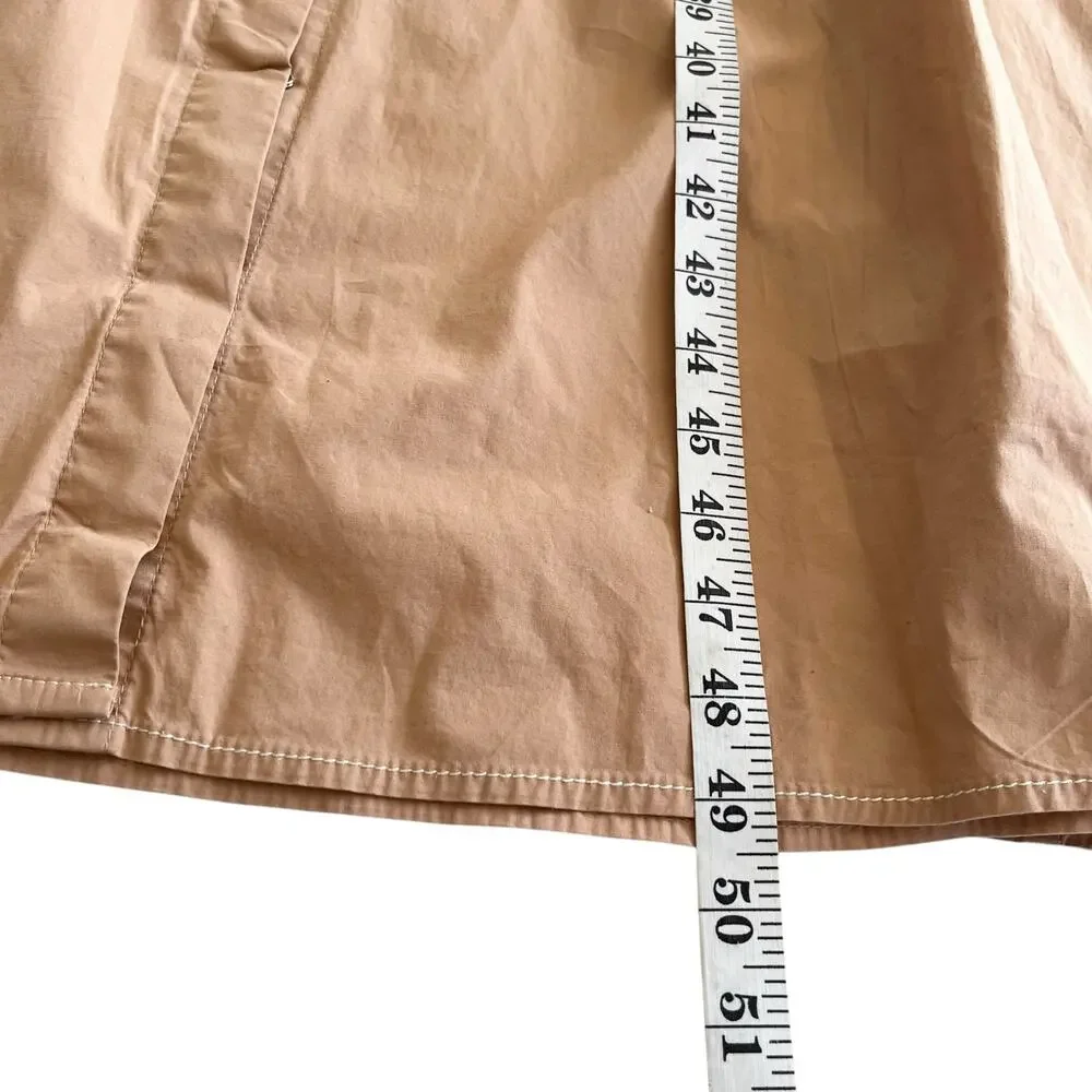 Sfizio Tan Embroidered Poplin Puff Short Sleeve A-Line Midi Shirt Dress Size 4